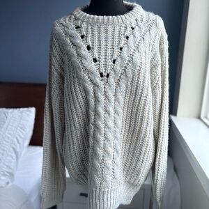 POL Cream with Blue Crew Neck Cable Knit Oversized Size Small Sweater - Cozy!